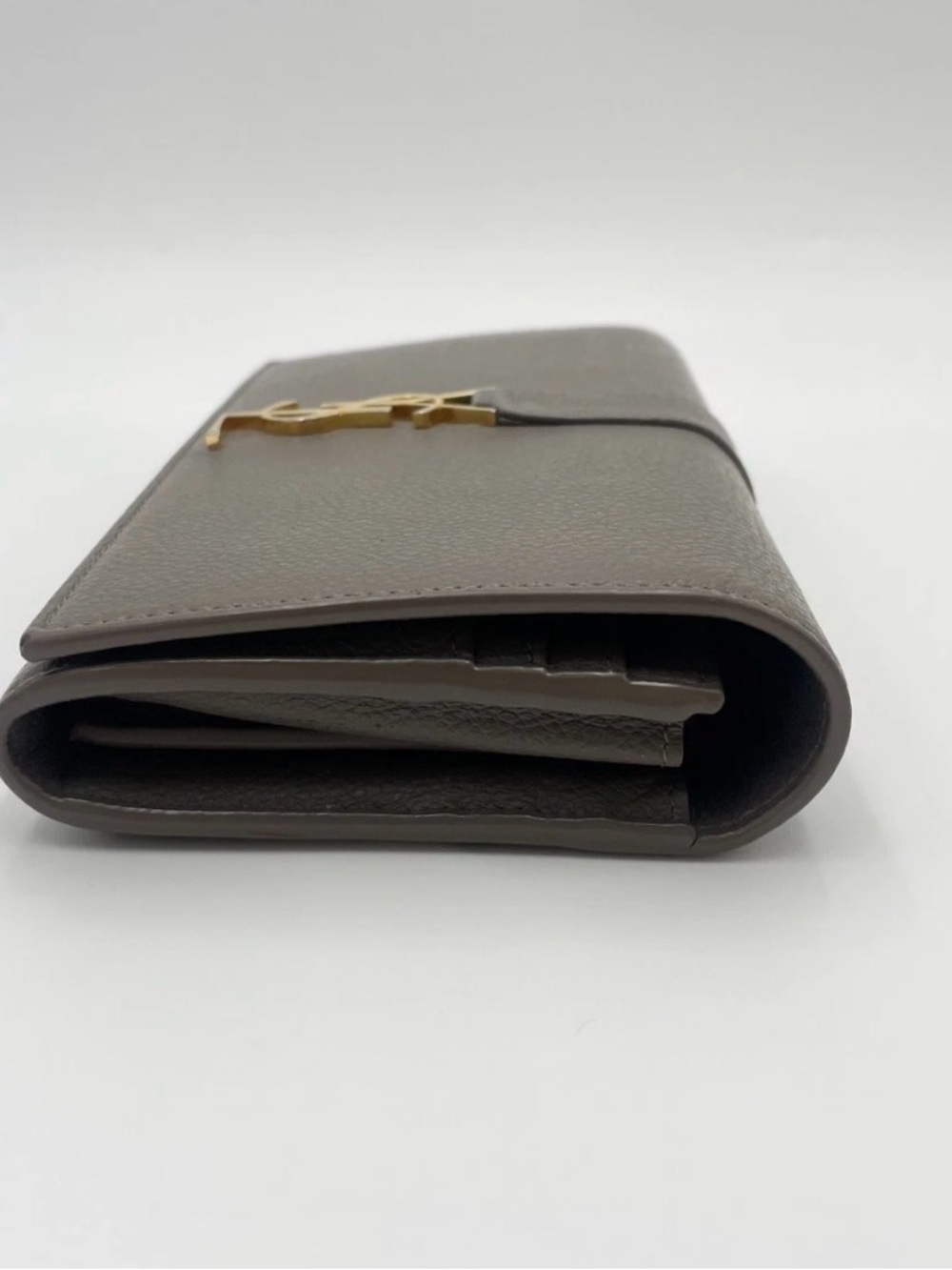 Auth Saint Laurent YSL Logo Cassandra Leather Gray Long Wallet With box& dustbag - Picture 6 of 14